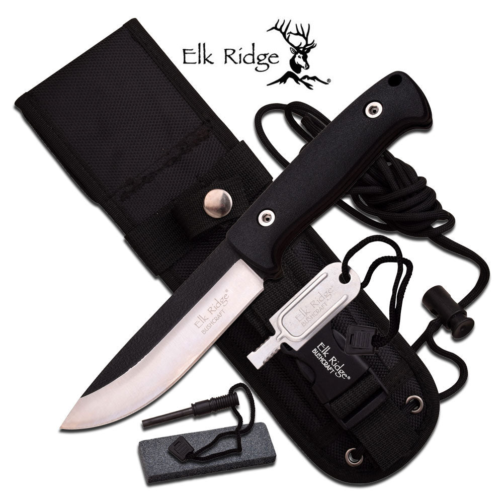 Elk Ridge Bushcraft Knife w/ Survival Kit ER555BK - Naa Gear
