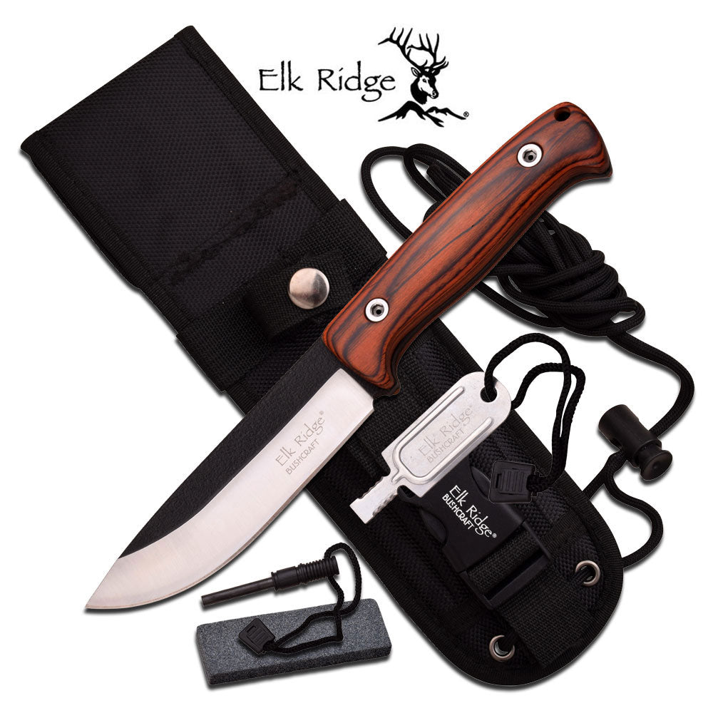 Elk Ridge Bushcraft Knife w/ Survival Kit ER555PW - Naa Gear