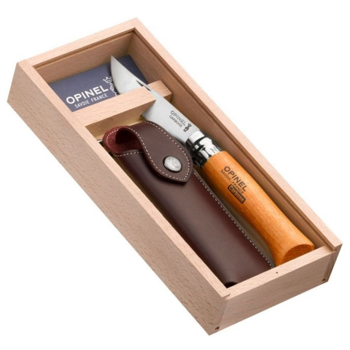 Opinel No 8 Carbon Steel Knife &amp; Alpine Sheath in Wooden Case - Naa Gear