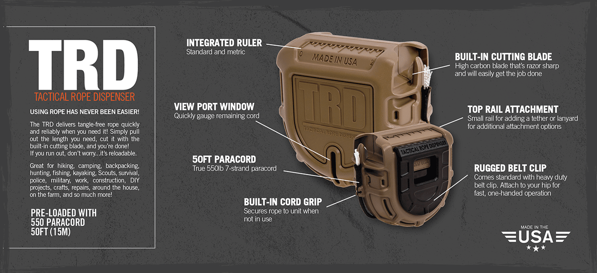 Atwood Rope TRD Tactical Rope Dispenser OD w/ 550 Paracord - Naa Gear